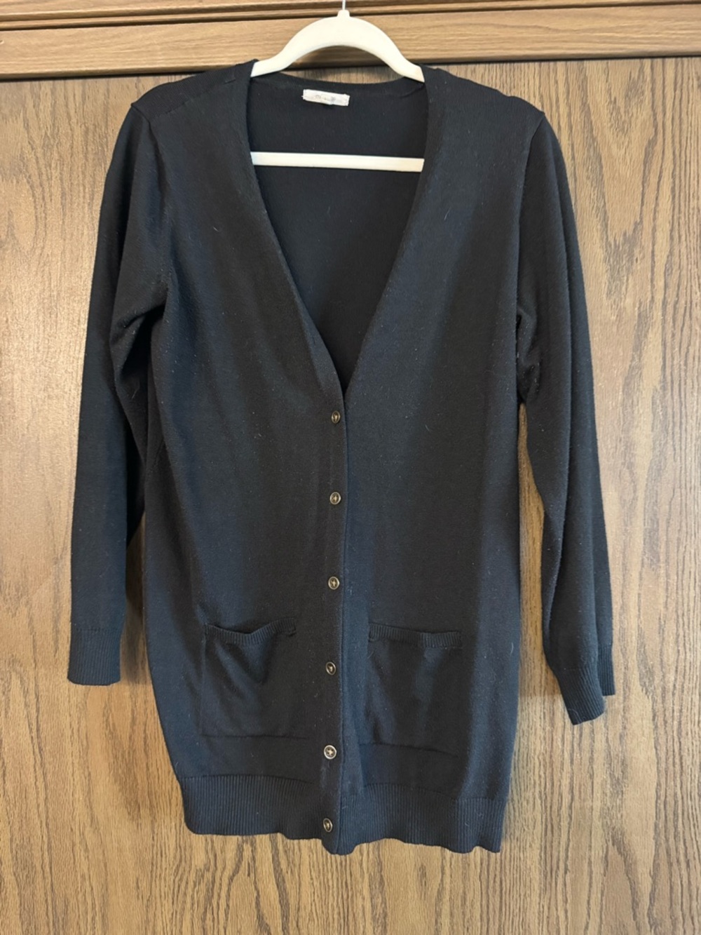 Maurices Black Longline V-Neck Button Cardigan